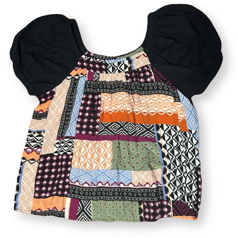 Maeve by Anthropologie / Catiana Patchwork Puff-Sleeve Blouse size Medium